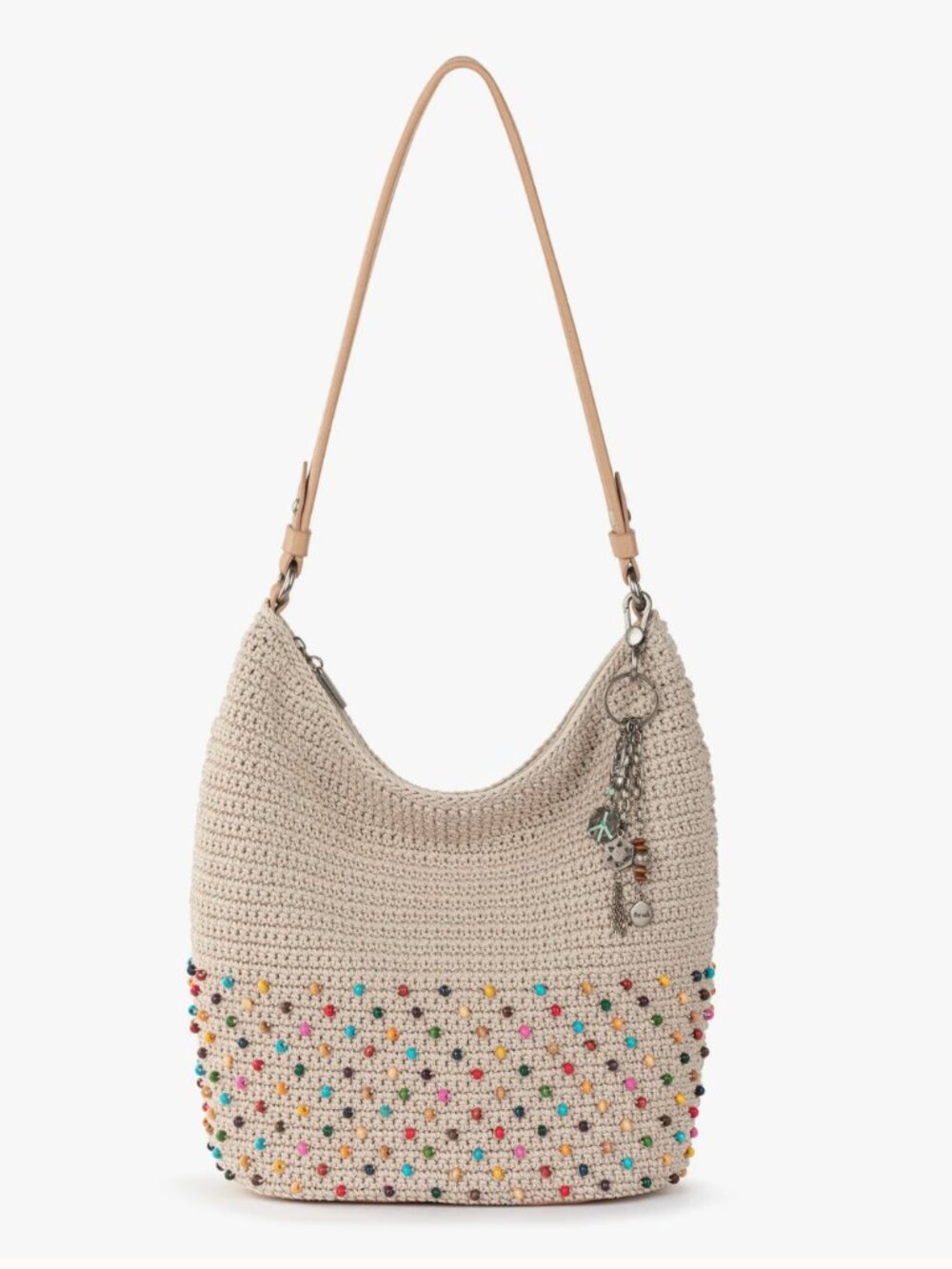 The Sak NWT Sequoia Hand Crochet Colorful Beaded Neutral Ecru Hobo Handbag